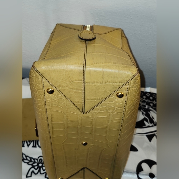 MCM Mustard Satchel with Blue Scarf Accent - Picture 11 of 13